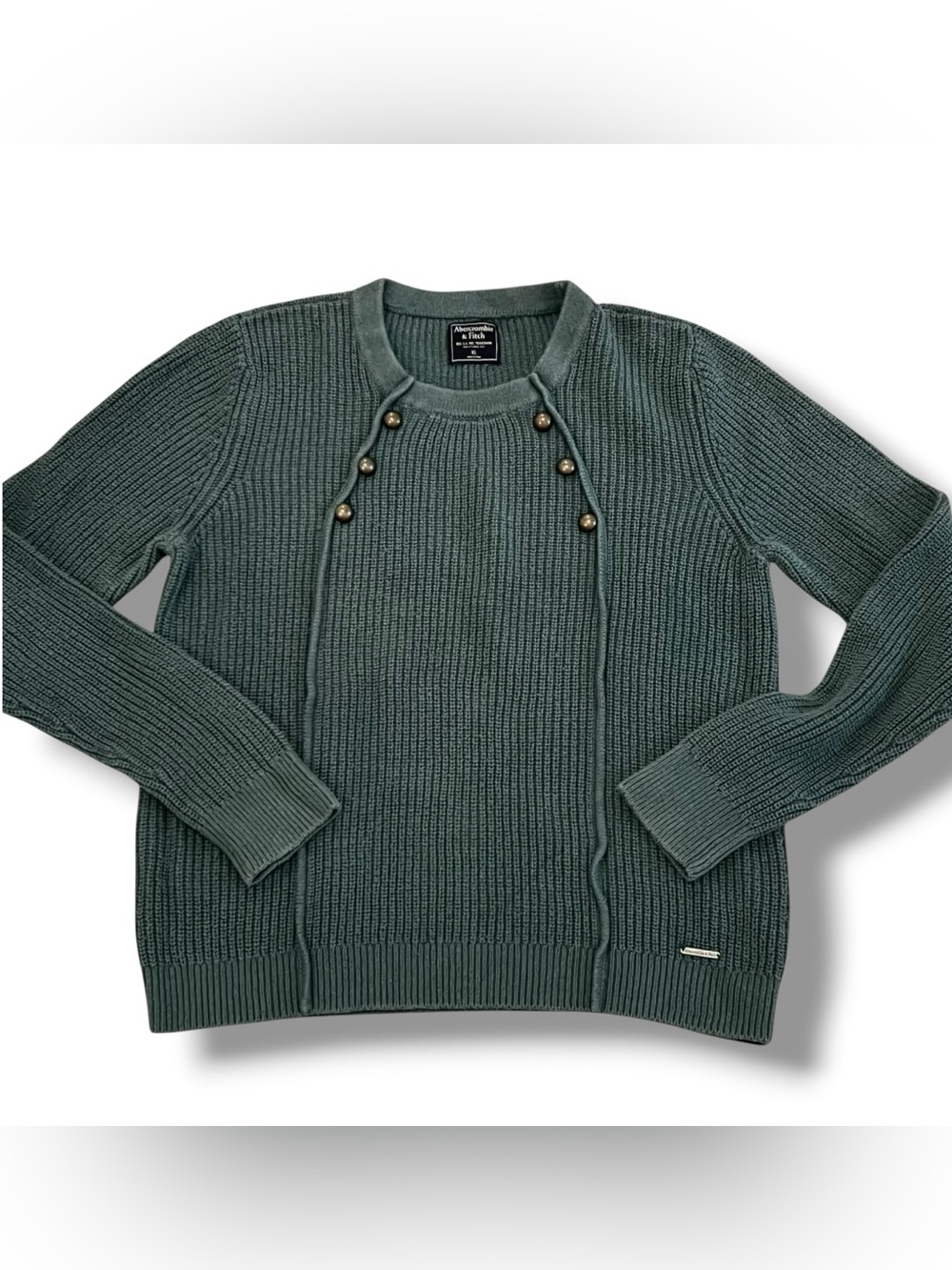 Abercrombie & Fitch Ribbed Knit Sweater XL Teal Green Front Button Accent F-4